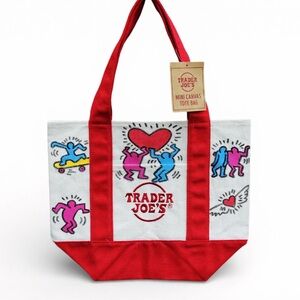 Trader Joe’s Mini Canvas Tote Hand Painted Keith Haring Inspired Heart Dancer